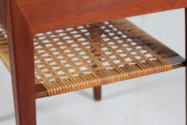 Severin Hansen Jr. Side Teak Table with Cane Shelf by Haslev Furniture Denmark, 1960s. Mid-century Modern.