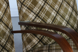 Danish Art Deco 2 Club Chairs Almost Identical of Dark Wood and Checked Velour, 1940s