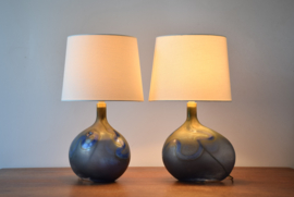 SOLD! Pair of Large Michael Bang for Holmegaard Lamp Art "Asymmetrisk" Midnight Blue Sculptural Glass Table Lamp. Danish Modern Lighting 1970s