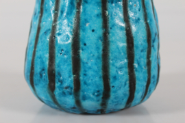 Guido Gambone Tall Artistic Bottle Vase Blue and Black Stripes, Made in Italy 1950s,  43 cm / 17" Tall