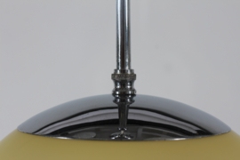 Art Deco Pendant Light Ball-Shaped Light Yellow Shade with Chrome Fittings, Denmark, 1930s