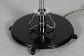 Danish Art Deco Floor Lamp 1930s of Crome Metal and Dark Wood with New Shade. Danish Mid-century Lightning