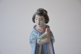 Gertrud Kudielka for L Hjorth Denmark Japanese Woman with Bird Figurine Danish midcentury pottery