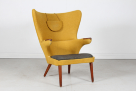 Danish Papa Bear Chair of Teak and Warm Yellow Wool, 1950s. Danish Modern.
