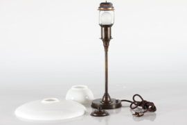 Sold - Danish Art Deco Table Lamp, Patinated Brass with Shades of White Opaline Glass, Fog & Mørup 1940s. Danish Lightning