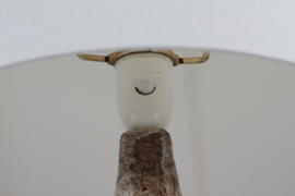 Danish Brutalist by Artist Sejer Ceramic Table Lamp with Brown Glaze + New Shade. Mid-century Ceramics, Unica 1970s.