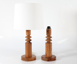 Pair of Tall Uno Kristiansson Table Lamps of Pine with Patina by Luxus Sweden. Scandinavian Lightning.