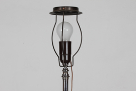 Danish Art Deco Floor Lamp 1930s of Crome Metal and Dark Wood with New Shade. Danish Mid-century Lightning