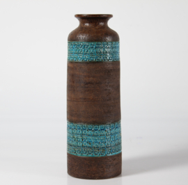 Bitossi Italy Tall Slim Floor Vase Turquoise and Brown by Aldo Londi, 1960s