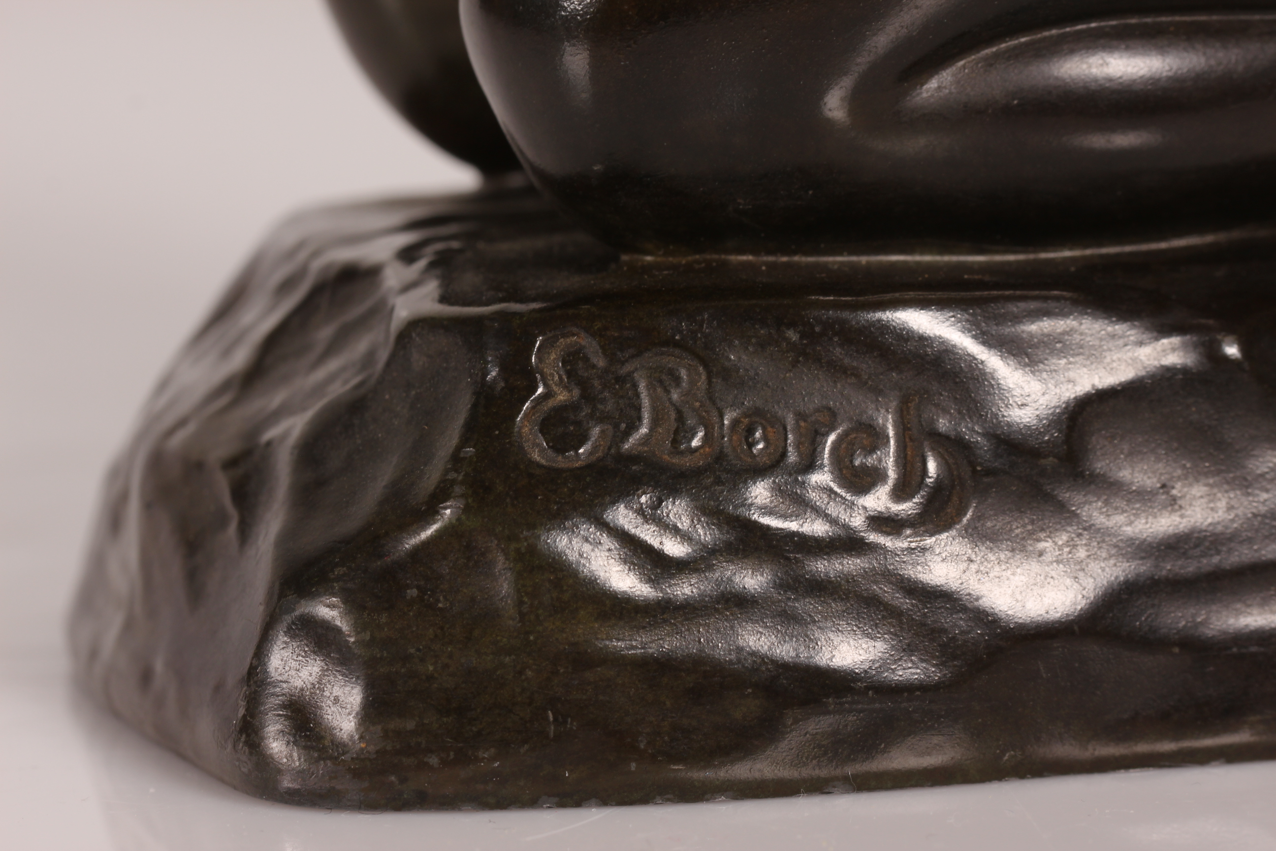 Just Andersen Figurine of Boy with Bear by E. Borch of Disco Metal Denmark 1940s