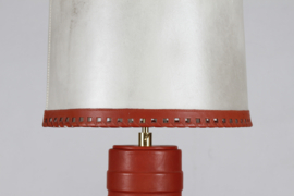 Scandinavian Modern 1960s Large Adjustable Table or Floor Lamp Red-brown Leather. Mid-century Lightning