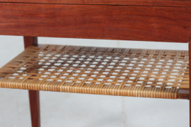 Severin Hansen Jr. Side Teak Table with Cane Shelf by Haslev Furniture Denmark, 1960s. Mid-century Modern.