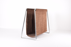 Verner Panton for Fritz Hansen "Bachelor" Magazine Rack Dark Brown Leather & Steel Frame, 1960