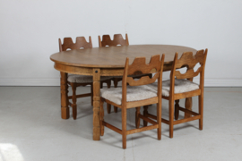 Set of 4 Danish Modern Henning Kjærnulf Razor Blade Chairs of Oak and Seats of New Sheepskin, Mid-century 1970s