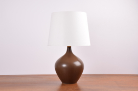 Tall Danish Palshus Table Lamp Budded Tear Drop Shape with Brown Haresfur Glaze with Shade, Design Per Linnemann-Schmidt, Model SL 3, Danish Modern Ceramic 1950s