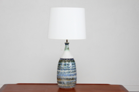 Huge Vintage Stoneware Table Lamp, Glaze in Shades of Blue with New Shade, Danish Modern Lightning 1970s