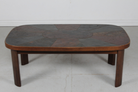 Paul Kingma Style Coffee Table of Dark Stained Oak with Slate Table Top Denmark 1980s