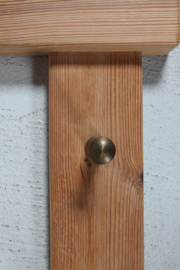 1970s Swedish Brutalist Hall Shelf by Glas Mäster Markaryd, Solid Pine with Brass Hooks, Scandinavian Modern