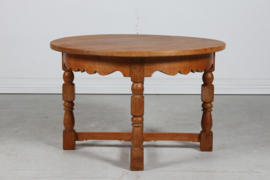 Henning  Kjærnulf / Axel Einar Hjorth Style Brutalist Round Coffee Table of Solid Oak by Danish Cabinetmaker 1950s.