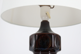Søholm Sculptural Stoneware Table Lamp with Glossy Dark Glaze by Einar Johansen. Vintage Danish Lightning