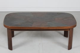 Paul Kingma Style Coffee Table of Dark Stained Oak with Slate Table Top Denmark 1980s