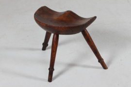 Antique Danish Sculptural Milking Stool Dark Wood 3-Legged, Mogens Lassen Style