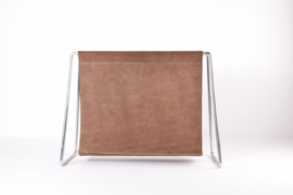 Verner Panton for Fritz Hansen "Bachelor" Magazine Rack Dark Brown Leather & Steel Frame, 1960