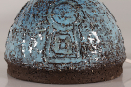 Danish Brutalist Ceramic Table Lamp by Artist Sejer with Blue Glaze + New Shade. Mid-century Ceramics, Unica 1970s.