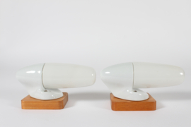 Pair Wilhelm Wagenfeld Bauhaus Glass Sconces, White Opaline Glass by Lindner Wandleuchten Germany 1950s