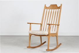 Razor Blade Henning Kjærnulf Rocking Chair by EG Møbler Solid Oak with New Sheepskin. Danish Modern.