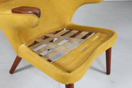Danish Papa Bear Chair of Teak and Warm Yellow Wool, 1950s. Danish Modern.