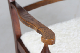 Danish Sculptural Handcrafted Lounge Chair of Solid Oak with New Sheepskin 1940s
