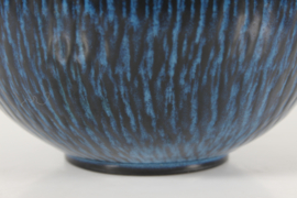 Large Ball Shaped Gunnar Nylund Vase by Nymølle with Dark Blue Glaze 1960s. Danish Mid-century Ceramics.