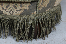Danish Art Deco Curved Sofa/ Couch, Green Velour Upholstery with a Diagonal Floral Design. Made in Denmark in the 1950s.