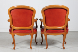 Pair Danish Rococo Armchairs of Walnut and Red Aniline Leather from ca. 1880