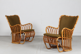 SOLD! Tove Kindt-Larsen Pair of R. Wengler Bamboo Lounge Chairs Denmark Launched 1937.