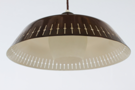 Paavo Tynell Manner Pedant Light of Brass with Grooves and White Lacquer 1950s