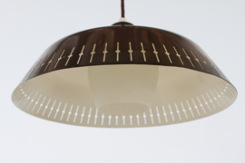 Paavo Tynell Manner Pendant Light of Brass with Grooves and White Lacquer 1950s. Scandinavian Modern Lightning.