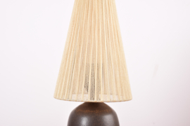 Agne Aronsson Sweden Table Lamp Brown with Original Fabric Shade, Scandinavian Mid-century Ceramic Lighting