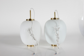 Set of 2 Bent Karlby China Pendants Made of Opaline Glass and Brass by Lyfa, 1960s