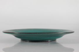 H. A. Kähler Art Deco Low Ceramic Bowl/Ceramic Dish with Verdigris Green Glaze, Nils Kähler Denmark 1940s