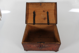 Scandinavian Antique Wooden Chest Box Shrine Handpainted, Love Gift Dated 1846, Sweden