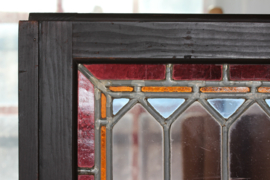 Set of Old Leaded Windows with Colored Panes in Frame of Dark Wood, Denmark 1940s