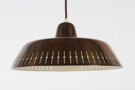 Paavo Tynell Manner Pedant Light of Brass with Grooves and White Lacquer 1950s