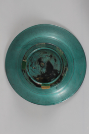 H. A. Kähler Art Deco Low Ceramic Bowl/Ceramic Dish with Verdigris Green Glaze, Nils Kähler Denmark 1940s