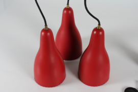 Vintage Bent Karlby 3-Cone Chandelier with Red Lacquer Made by Lyfa in Denmarkk, 1950s