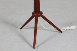 Danish Modern 1950s Tripood Floor Lamp of Teak with Robert Kasal Le Klint Shade