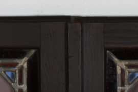 Set of Old Leaded Windows with Colored Panes in Frame of Dark Wood, Denmark 1940s