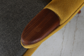 Danish Papa Bear Chair of Teak and Warm Yellow Wool, 1950s. Danish Modern.