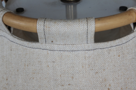SOLD - Scandinavian Modern "Anna" Pendant by Anna Ehrner, Bent Wood & Dark Beige Fabric. Atelje Lyktan Sweden  1970s